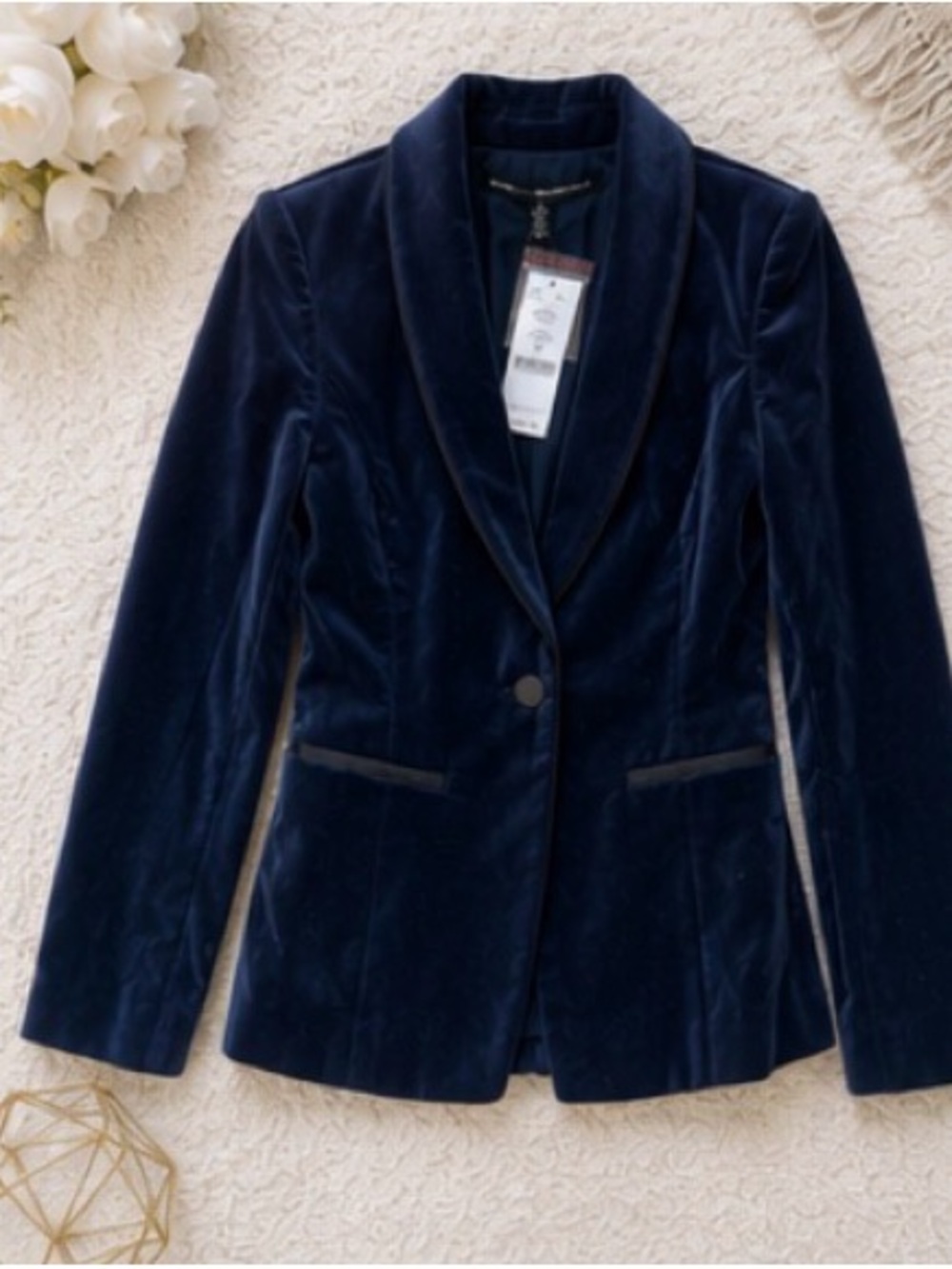 White House Black Market Velvet Single-Button Blazer - Navy Blue